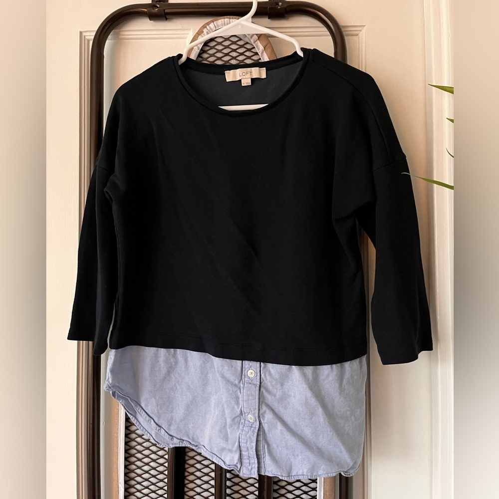 Navy Loft top with button down details